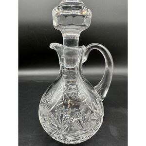 Vintage Cut‎ Glass Cruet Starburst Pattern Clear Decanter with Stopper